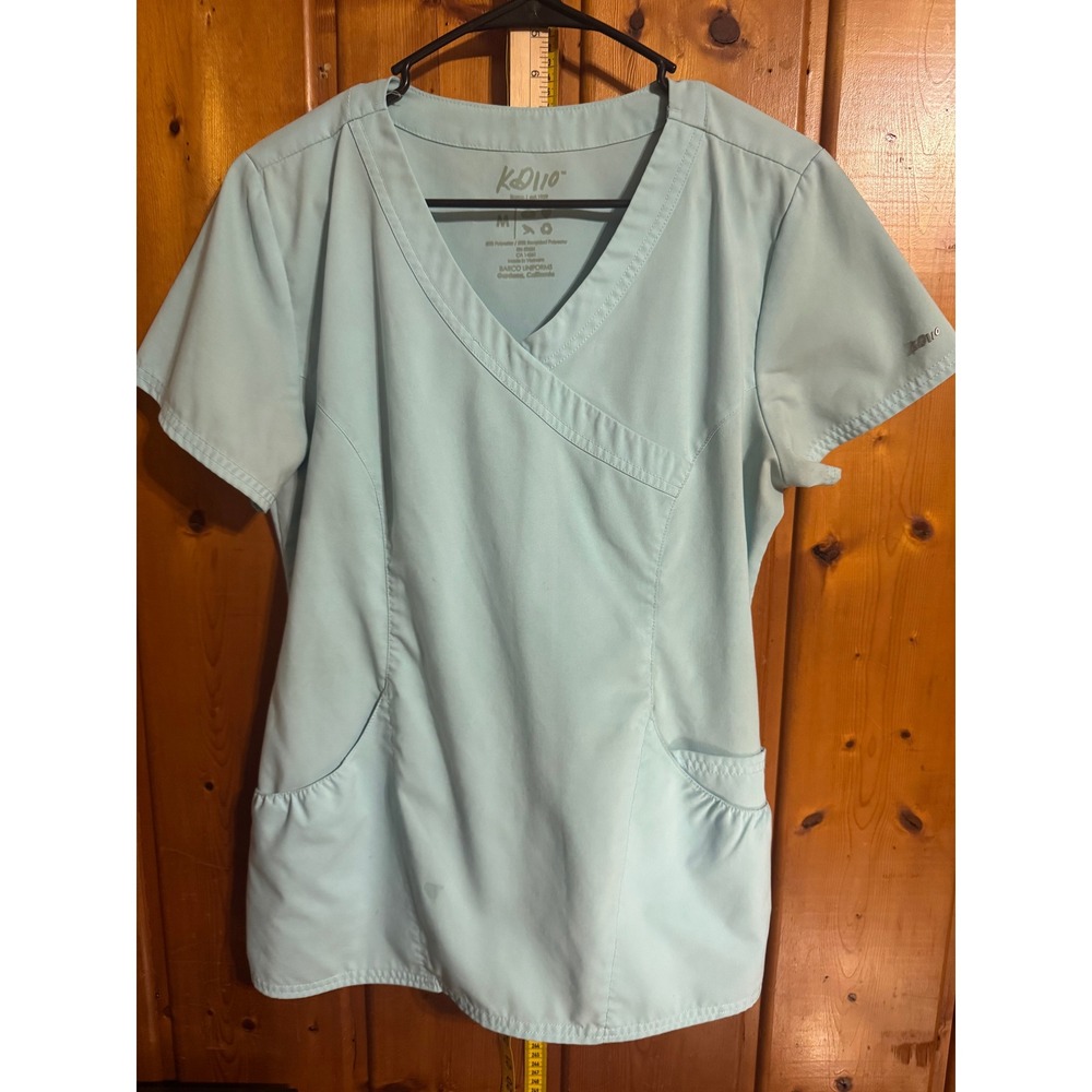 Barco Koda K110 Women Mock Wrap Scrub Top Aqua Blue Size Medium